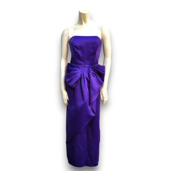 Vintage RARE VICTOR COSTA Royal Purple Strapless Gown with Oversized Bow - Picture 1 of 8